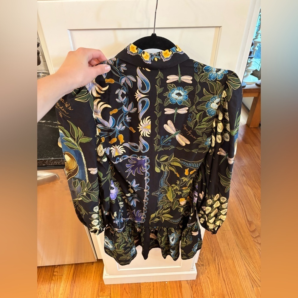 new Farm Rio Black Winter Garden long sleeve floral mini dress - Picture 5 of 7
